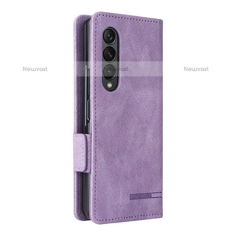 Leather Case Stands Flip Cover Holder L09Z for Samsung Galaxy Z Fold3 5G Purple