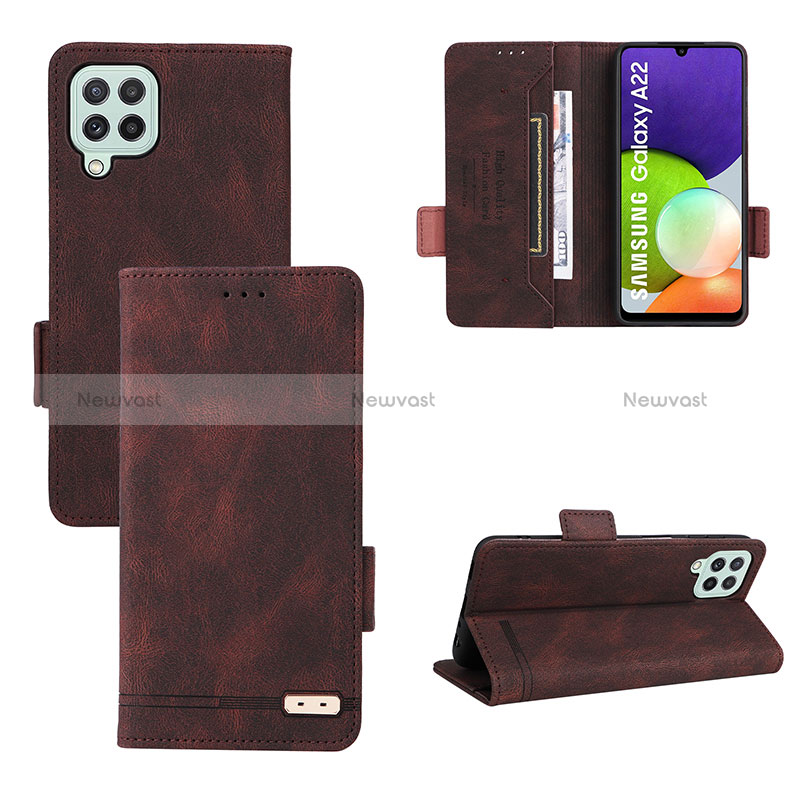 Leather Case Stands Flip Cover Holder L10Z for Samsung Galaxy A22 4G Brown