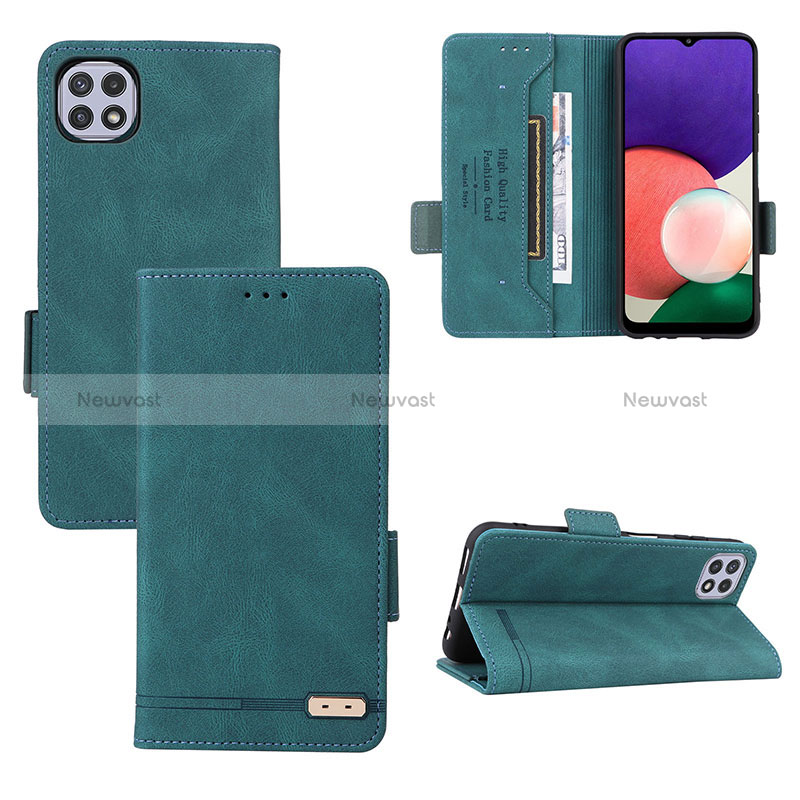 Leather Case Stands Flip Cover Holder L10Z for Samsung Galaxy A22 5G Green