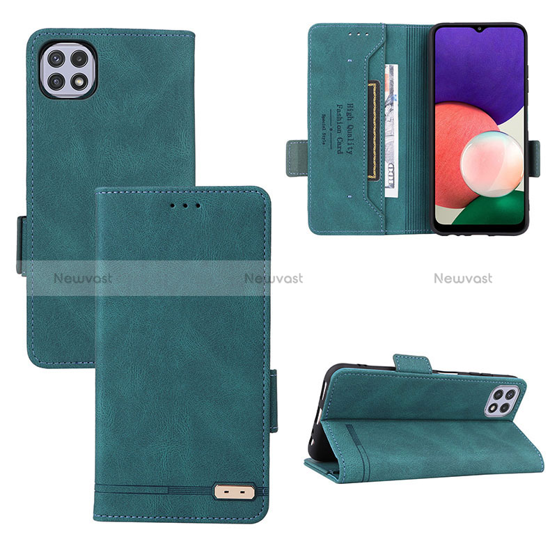 Leather Case Stands Flip Cover Holder L10Z for Samsung Galaxy A22s 5G Green