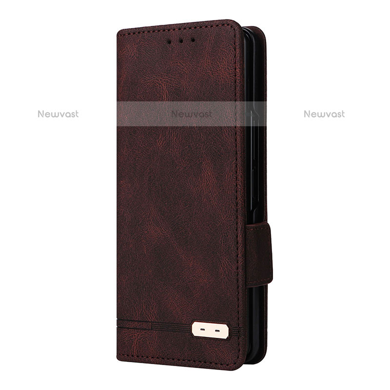 Leather Case Stands Flip Cover Holder L10Z for Samsung Galaxy Z Fold3 5G Brown