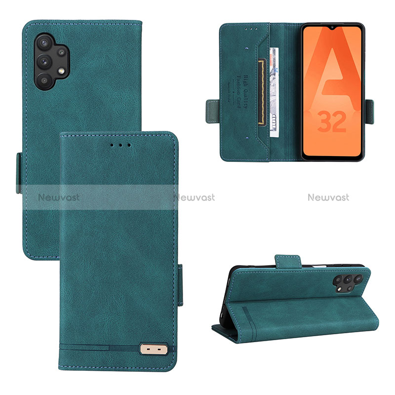 Leather Case Stands Flip Cover Holder L11Z for Samsung Galaxy A32 5G Green