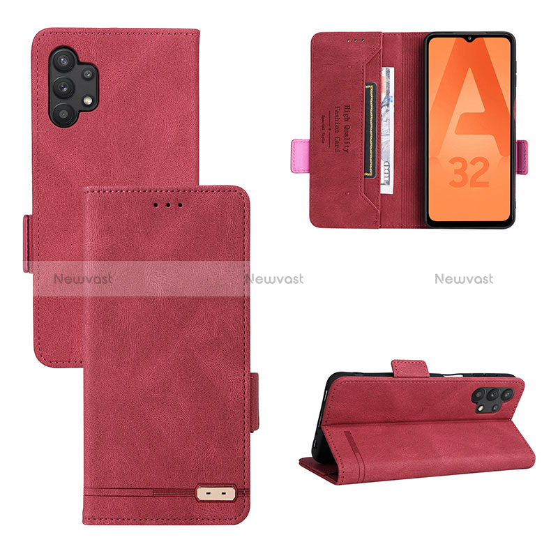 Leather Case Stands Flip Cover Holder L11Z for Samsung Galaxy A32 5G Red