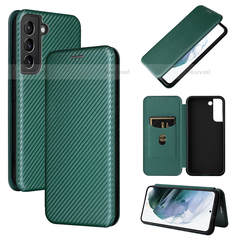 Leather Case Stands Flip Cover Holder L11Z for Samsung Galaxy S21 FE 5G Green