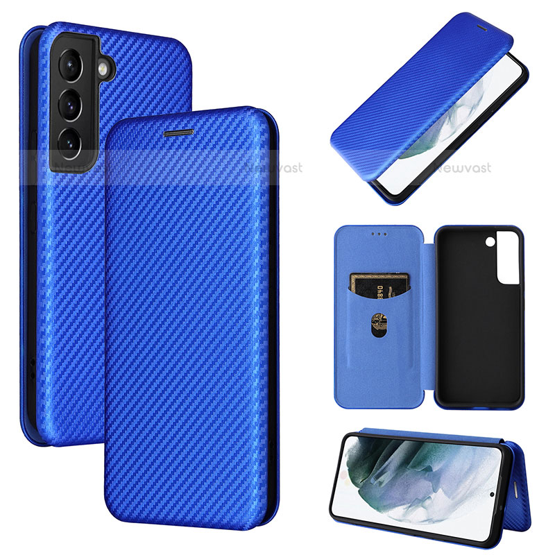 Leather Case Stands Flip Cover Holder L11Z for Samsung Galaxy S21 Plus 5G Blue