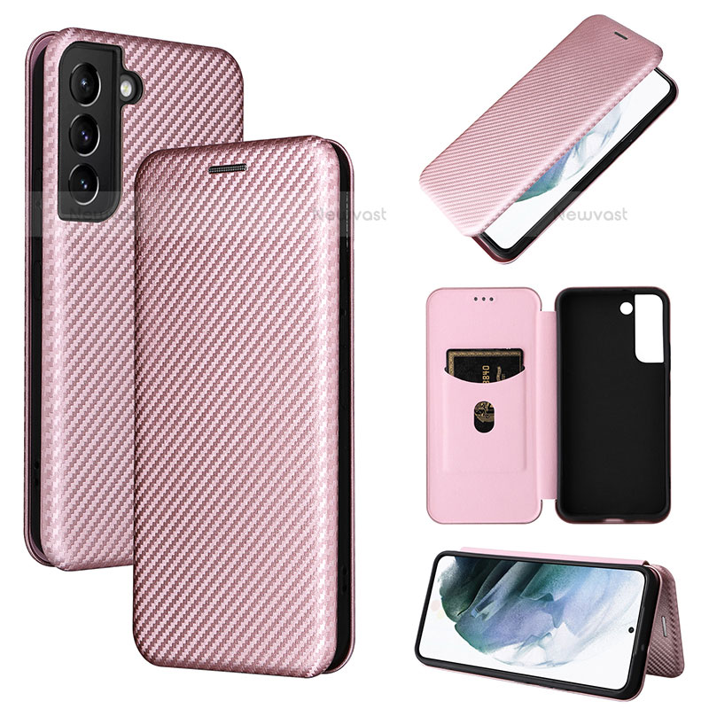 Leather Case Stands Flip Cover Holder L11Z for Samsung Galaxy S21 Plus 5G Rose Gold