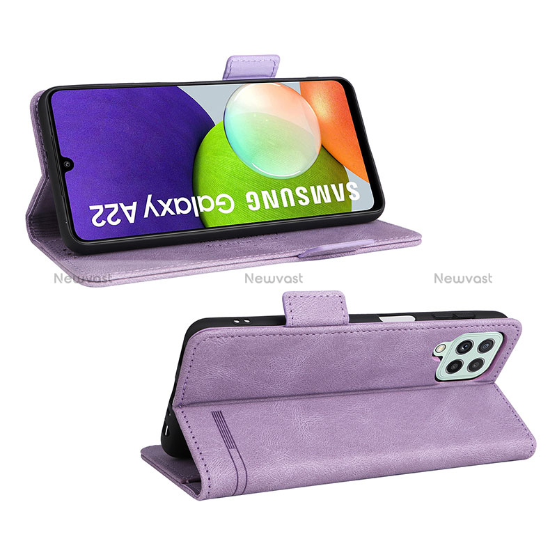 Leather Case Stands Flip Cover Holder L12Z for Samsung Galaxy A22 4G Purple