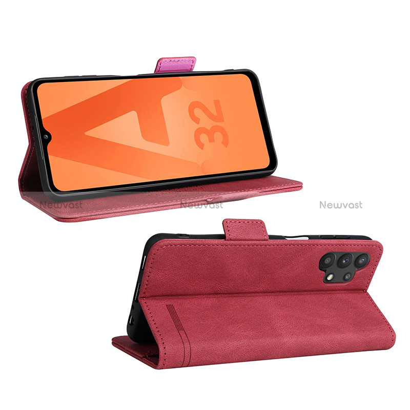 Leather Case Stands Flip Cover Holder L12Z for Samsung Galaxy A32 5G Red