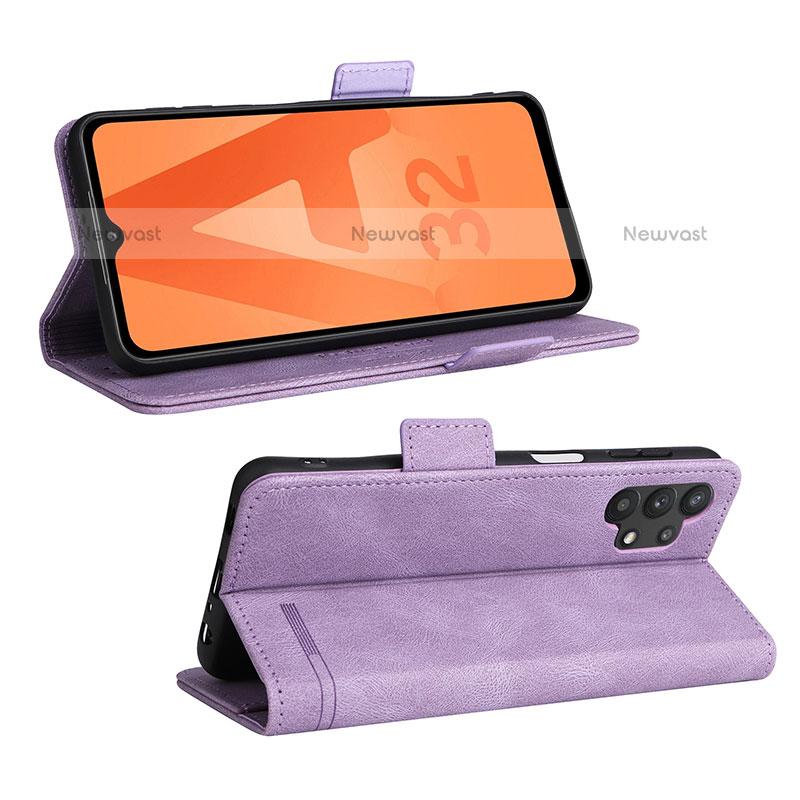 Leather Case Stands Flip Cover Holder L12Z for Samsung Galaxy M32 5G Purple