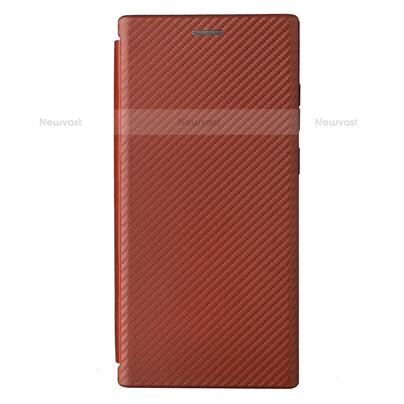 Leather Case Stands Flip Cover Holder L12Z for Samsung Galaxy S21 Ultra 5G Brown