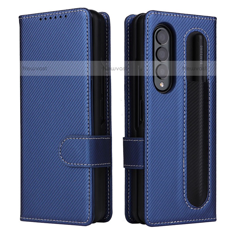 Leather Case Stands Flip Cover Holder L14Z for Samsung Galaxy Z Fold3 5G Blue