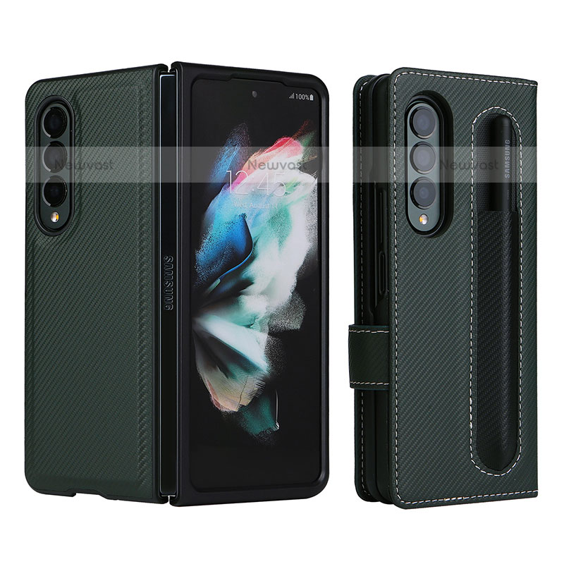 Leather Case Stands Flip Cover Holder L15Z for Samsung Galaxy Z Fold3 5G Green