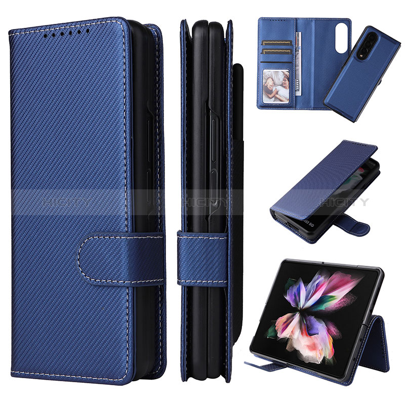 Leather Case Stands Flip Cover Holder L17Z for Samsung Galaxy Z Fold4 5G Blue
