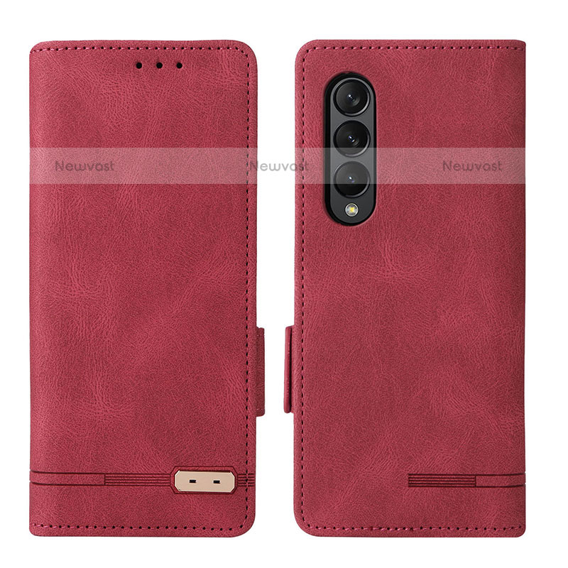 Leather Case Stands Flip Cover Holder L18Z for Samsung Galaxy Z Fold3 5G Red