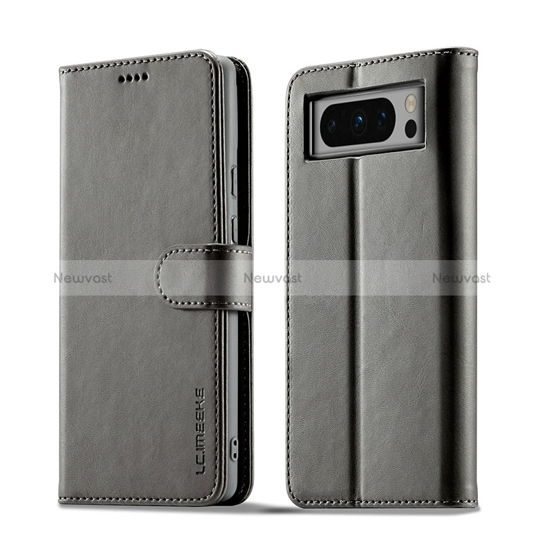 Leather Case Stands Flip Cover Holder LC1 for Google Pixel 8 Pro 5G Gray