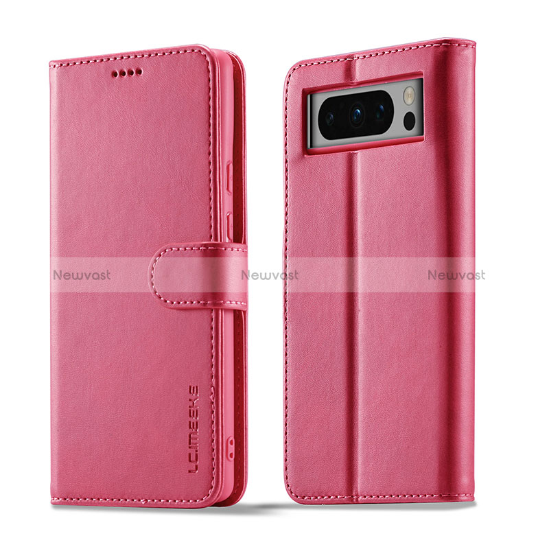 Leather Case Stands Flip Cover Holder LC1 for Google Pixel 8 Pro 5G Hot Pink