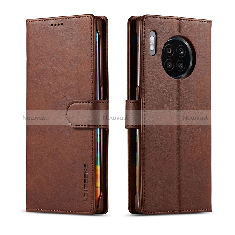 Leather Case Stands Flip Cover Holder LC1 for Huawei Honor 50 Lite Brown