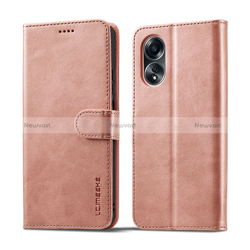 Leather Case Stands Flip Cover Holder LC1 for Oppo A18 Pink