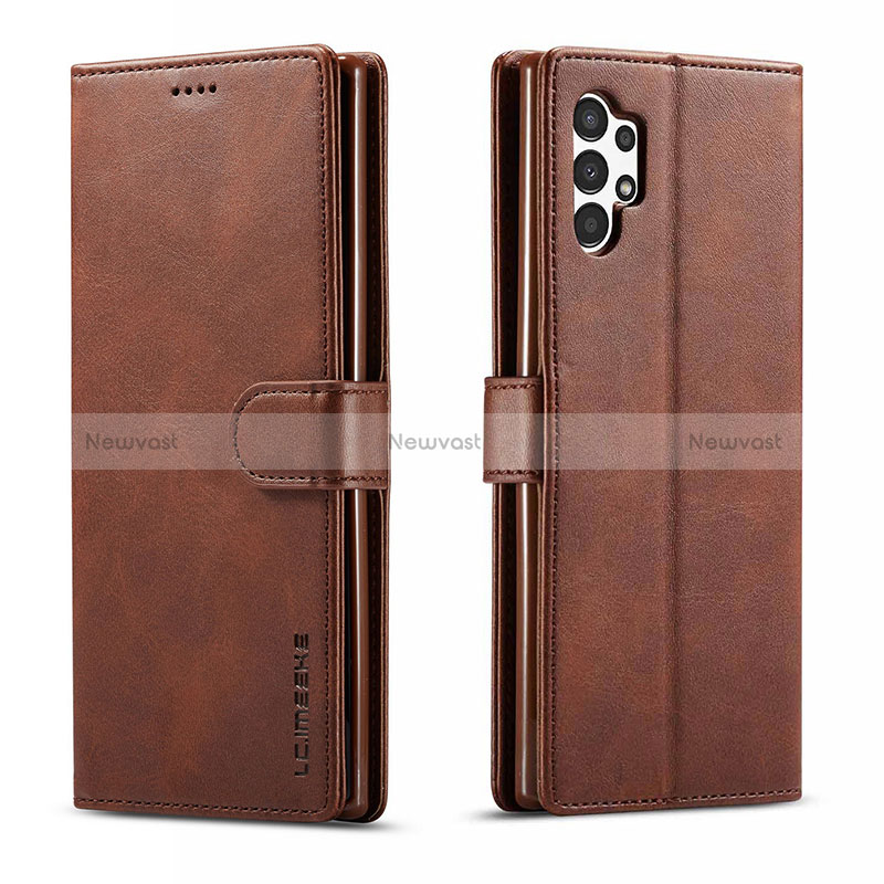 Leather Case Stands Flip Cover Holder LC1 for Samsung Galaxy A13 4G Brown