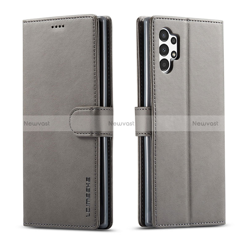 Leather Case Stands Flip Cover Holder LC1 for Samsung Galaxy A13 4G Gray