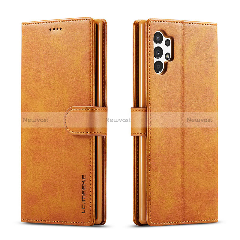 Leather Case Stands Flip Cover Holder LC1 for Samsung Galaxy A13 4G Light Brown