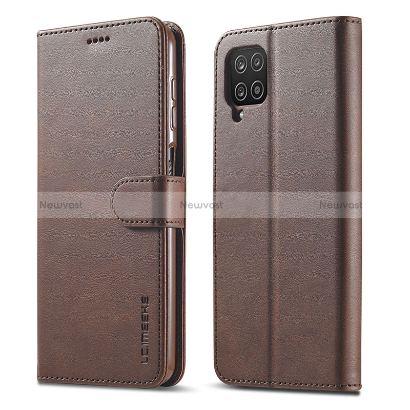 Leather Case Stands Flip Cover Holder LC1 for Samsung Galaxy A22 4G Brown