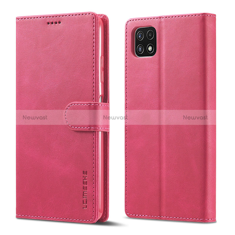 Leather Case Stands Flip Cover Holder LC1 for Samsung Galaxy A22 5G Hot Pink