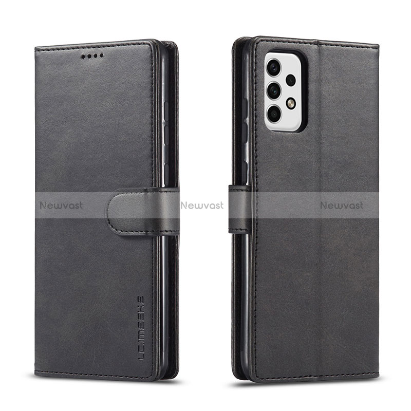 Leather Case Stands Flip Cover Holder LC1 for Samsung Galaxy A23 4G Black