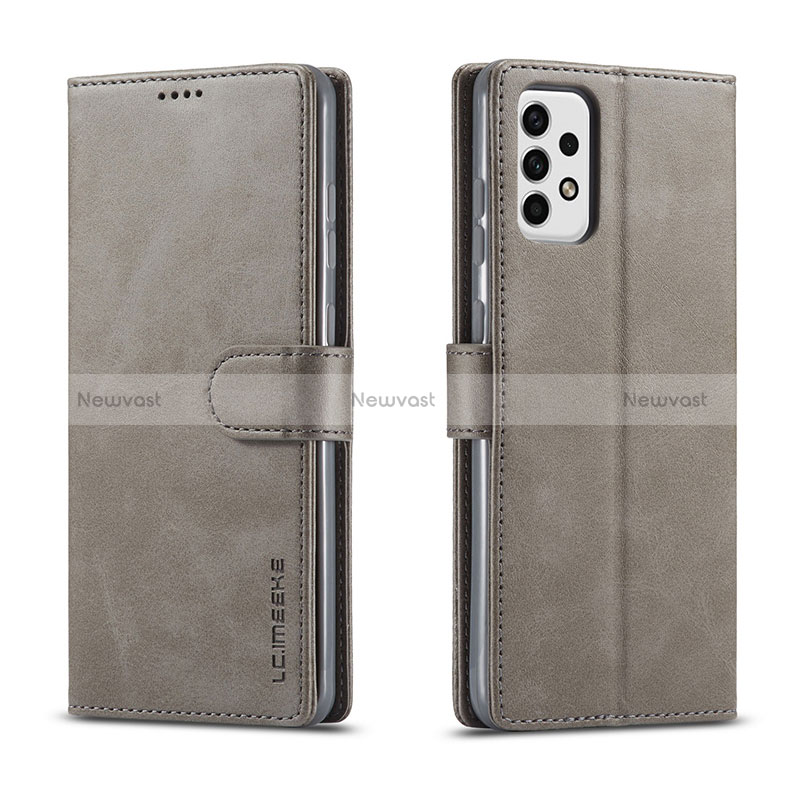 Leather Case Stands Flip Cover Holder LC1 for Samsung Galaxy A23 4G Gray