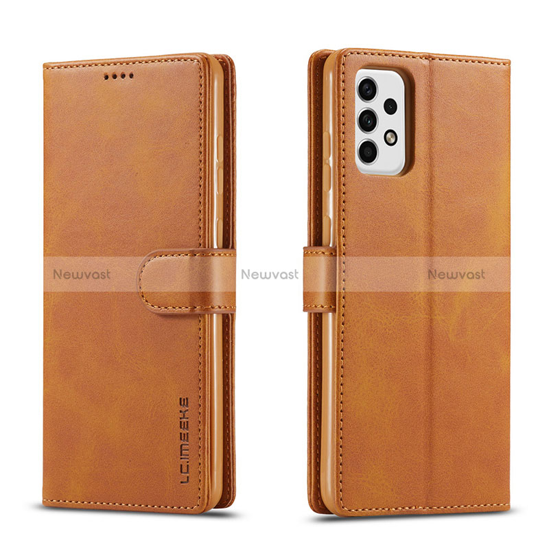 Leather Case Stands Flip Cover Holder LC1 for Samsung Galaxy A23 4G Light Brown