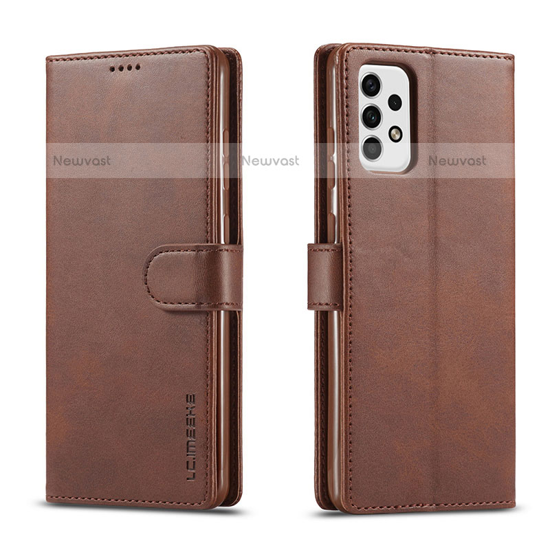 Leather Case Stands Flip Cover Holder LC1 for Samsung Galaxy A23 5G Brown