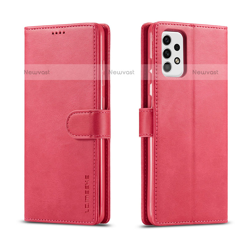 Leather Case Stands Flip Cover Holder LC1 for Samsung Galaxy A23 5G Hot Pink