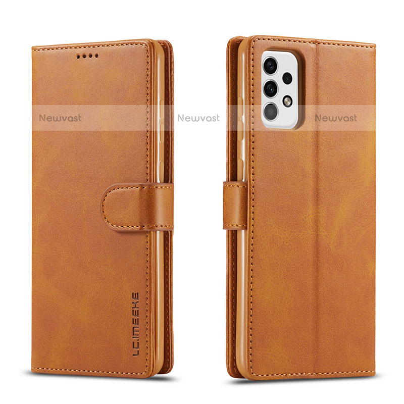 Leather Case Stands Flip Cover Holder LC1 for Samsung Galaxy A23 5G Light Brown