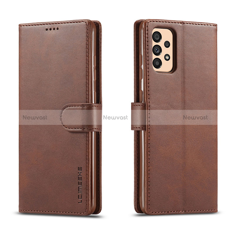 Leather Case Stands Flip Cover Holder LC1 for Samsung Galaxy A33 5G Brown