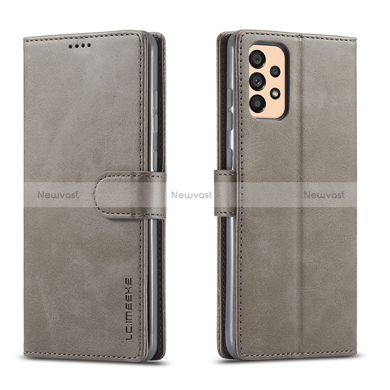 Leather Case Stands Flip Cover Holder LC1 for Samsung Galaxy A33 5G Gray