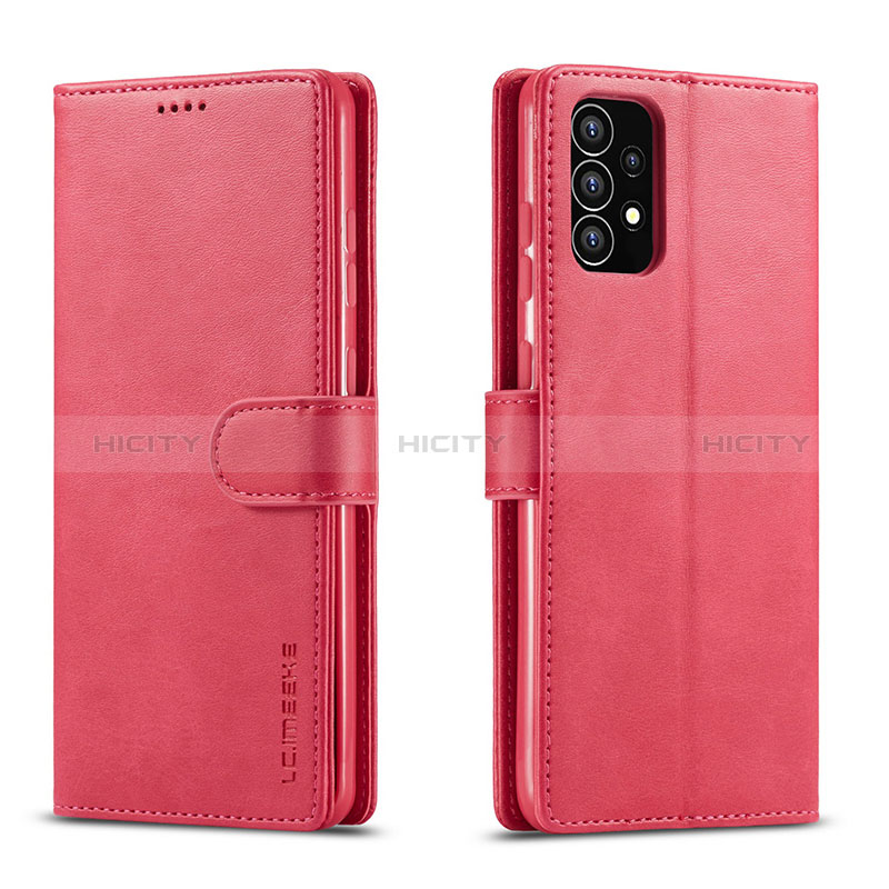 Leather Case Stands Flip Cover Holder LC1 for Samsung Galaxy A53 5G Hot Pink