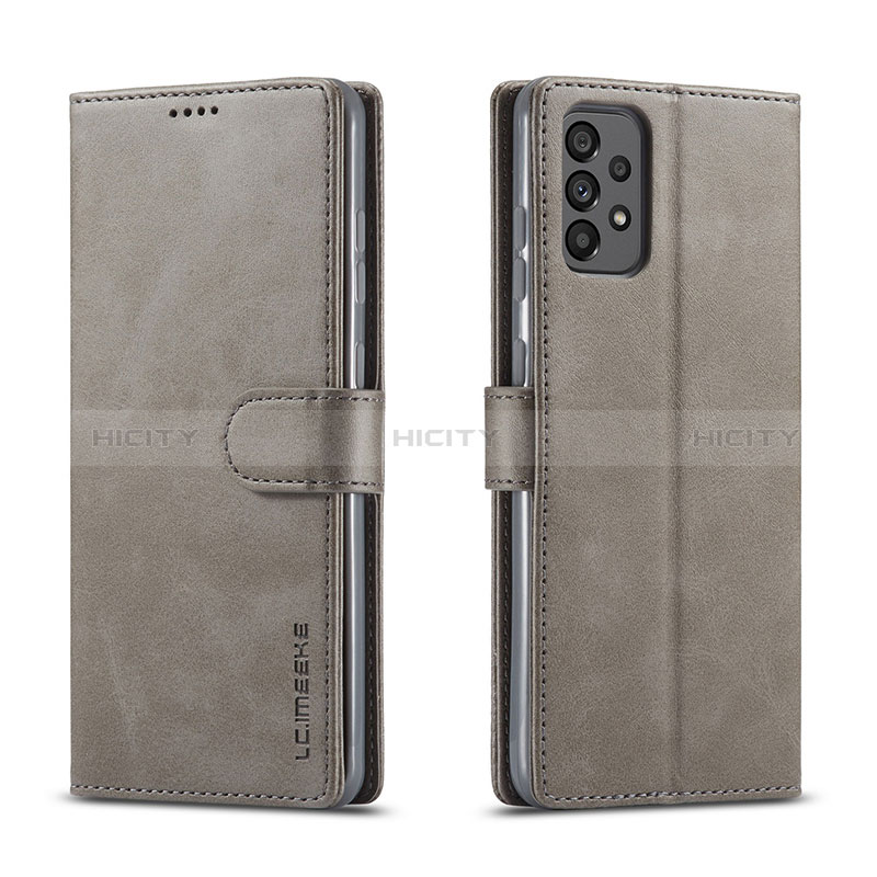 Leather Case Stands Flip Cover Holder LC1 for Samsung Galaxy A73 5G Gray