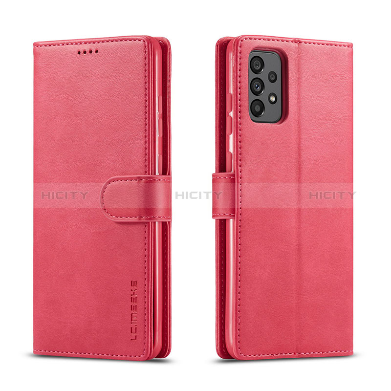 Leather Case Stands Flip Cover Holder LC1 for Samsung Galaxy A73 5G Hot Pink