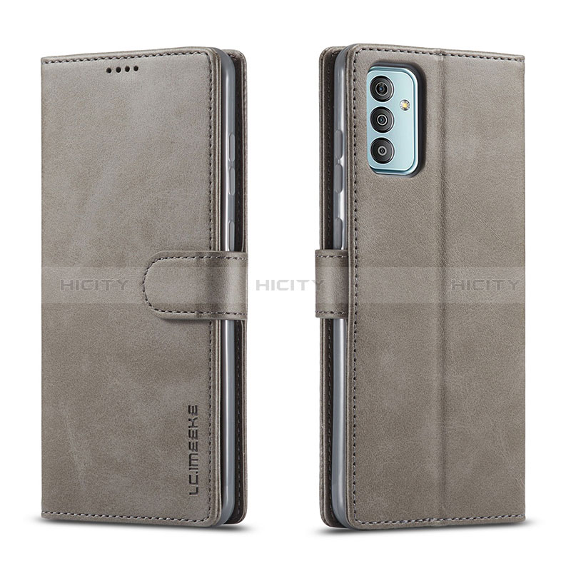 Leather Case Stands Flip Cover Holder LC1 for Samsung Galaxy F23 5G Gray