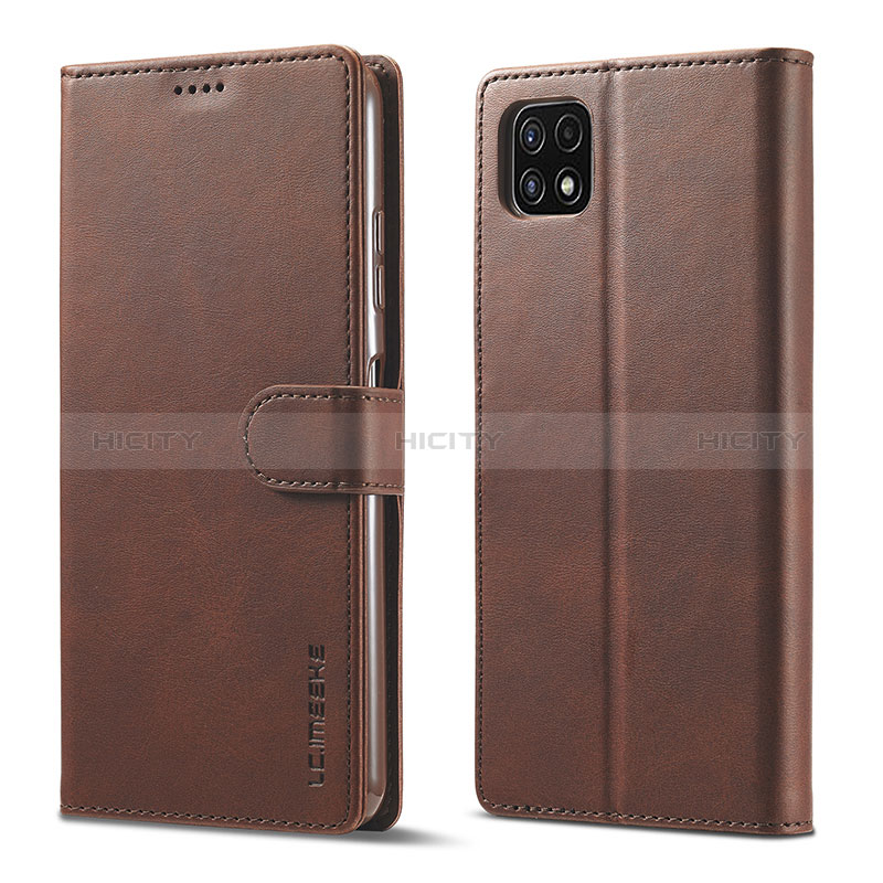 Leather Case Stands Flip Cover Holder LC1 for Samsung Galaxy F42 5G Brown