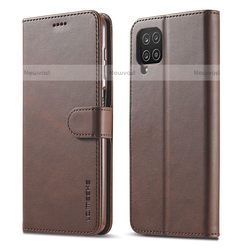 Leather Case Stands Flip Cover Holder LC1 for Samsung Galaxy M32 4G Brown