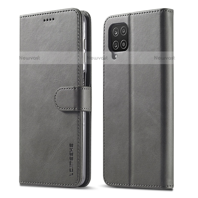 Leather Case Stands Flip Cover Holder LC1 for Samsung Galaxy M32 4G Gray