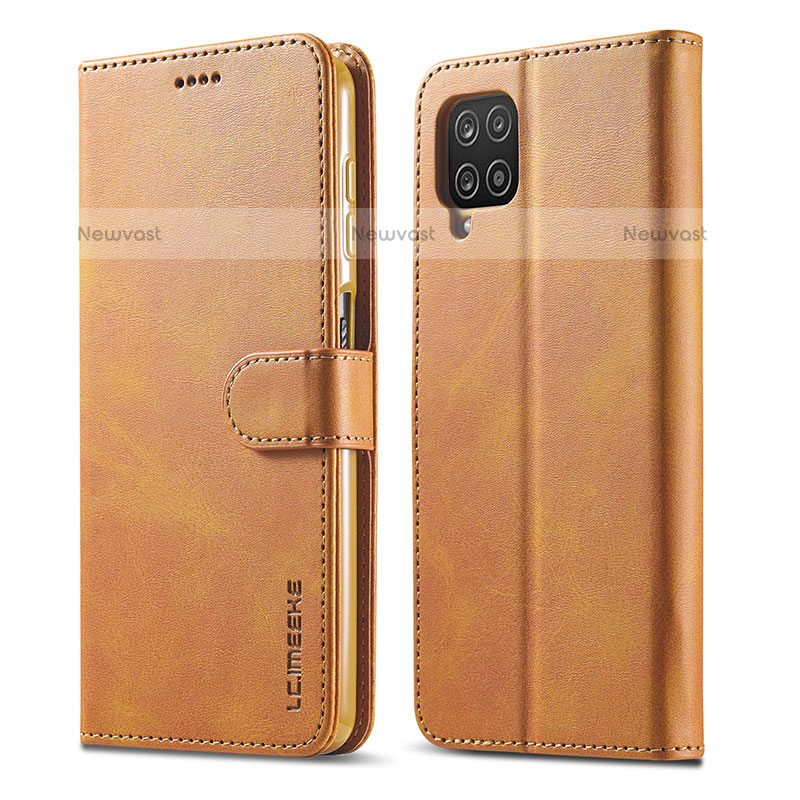 Leather Case Stands Flip Cover Holder LC1 for Samsung Galaxy M32 4G Light Brown