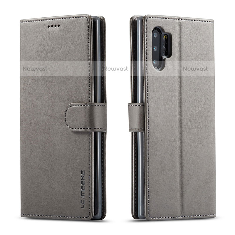 Leather Case Stands Flip Cover Holder LC1 for Samsung Galaxy M32 5G Gray