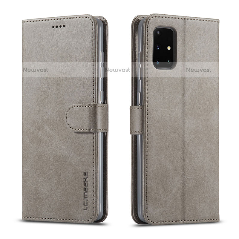 Leather Case Stands Flip Cover Holder LC1 for Samsung Galaxy M51 Gray