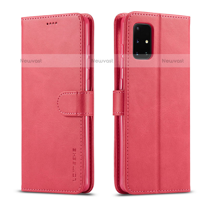 Leather Case Stands Flip Cover Holder LC1 for Samsung Galaxy M51 Hot Pink