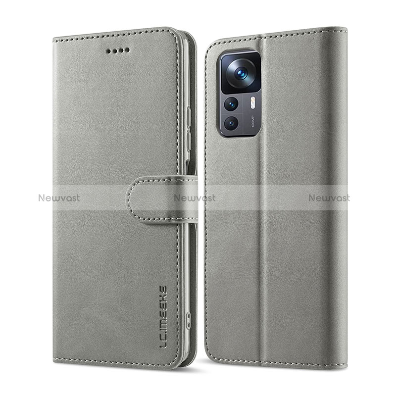 Leather Case Stands Flip Cover Holder LC1 for Xiaomi Mi 12T 5G Gray