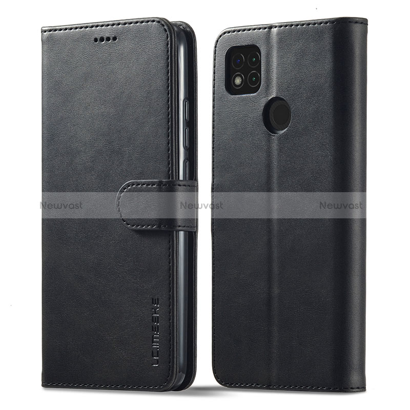 Leather Case Stands Flip Cover Holder LC1 for Xiaomi POCO C3 Black