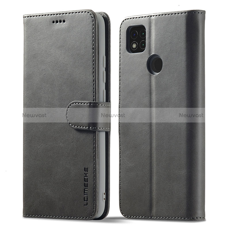 Leather Case Stands Flip Cover Holder LC1 for Xiaomi POCO C3 Gray