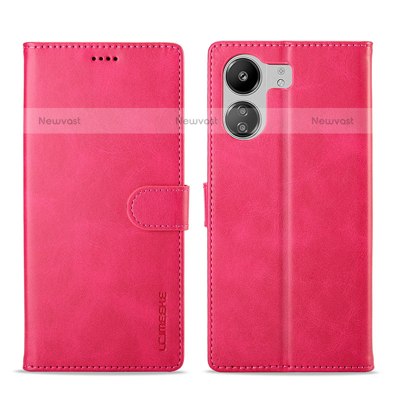 Leather Case Stands Flip Cover Holder LC1 for Xiaomi Poco C65 Hot Pink